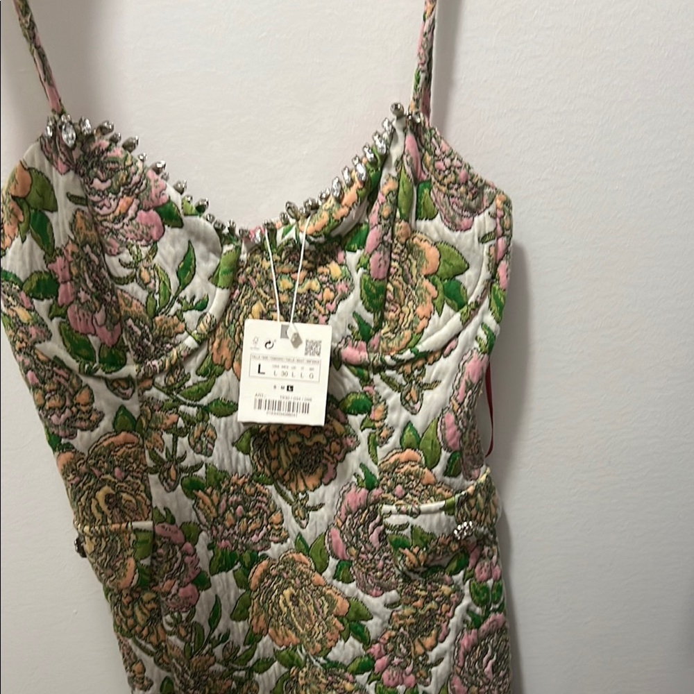 NWT Zara Pink and Green Floral Mini Dress ( runs slightly small)
